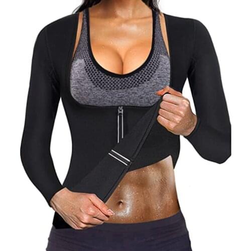 Women Waist Trainer Hot Neoprene Shirt Sauna Suit Sweat Body Shaper Jacket Top Zipper Long Sleeve Reducing shapers shapers woman