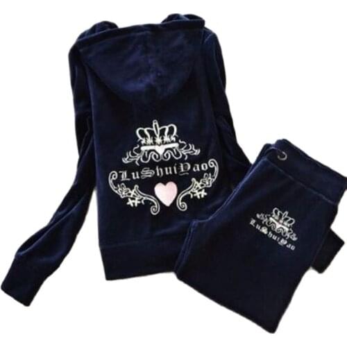 Velvet suit sapphire Spring / Fall / 2021 WomenS Brand Velvet Fabric Tracksuits Velor Suit Women Hoodies And Pants Large size X