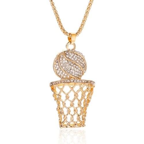 Creative Hiphop Necklace Crystal Basketball Box Pendant Necklace For Women 65cm Long Necklaces & Pendants Jewelry A297