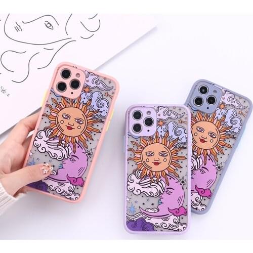 Creative Sun Moon Camera Protection Bumper Phone Case For iPhone 11 12 Pro Max XR XS Max X 8 7 Plus Matte Shockproof Back Cover