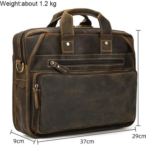 Luufan Top Qaulity Briefcase Bag For Men PC Business Bag Vintage Handbag 14 inch Laptop Briefcase Crazy Horse Leather Male Bags