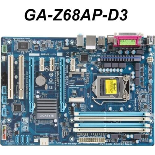 For Gigabyte GA-Z68AP-D3 Desktop Motherboard Intel Z68 LGA 1155 i3 i5 i7 CPU DDR3 RAM 32G SATA3 ATX Used Motherboard
