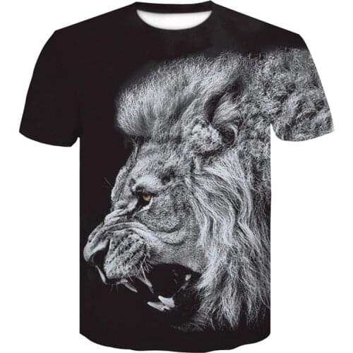 Fashion tiger, lion 3D printed round neck mens T-shirt, loose cool street hip-hop animal T-shirt, childrens short-sleeved tops