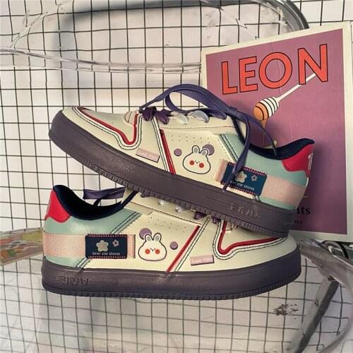 Fashion Purple Woman Vulcanize Shoes Patchwork Female Shoes Kawaii Rabbit Print Lolita Shoes Cute Mix Color Girls' Footwear