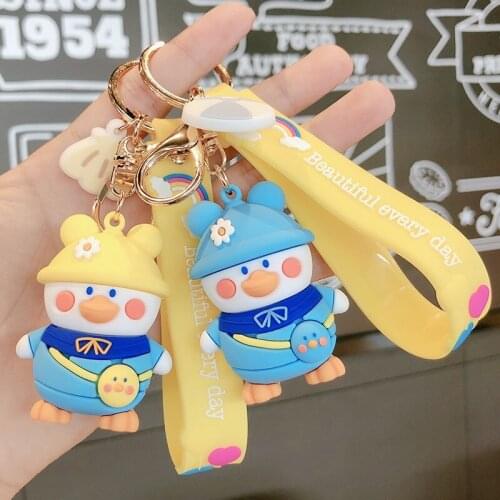 Cartoon cute creative satchel duckling Keychain pendant Silicone Tape accessories lovers schoolbag small pendant car