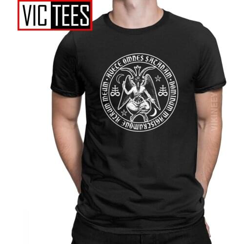 Baphomet Satanic Crosses With Hail Satan Tshirt Mens Cotton Funny T-Shirt Satanic Lucifer Devil Witchcraft s