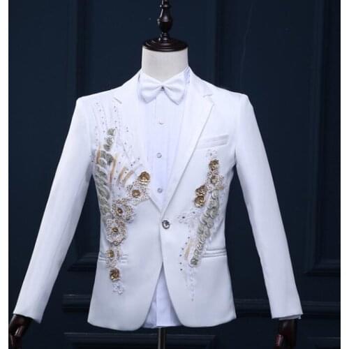 Men blazer designs three-dimensional flowers stage costumes for singers men paillette blazer dance clothes jacket style dress