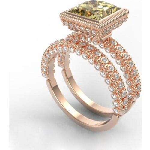 Carofeez Luxury Green Crystal Rhinestones Ring Set For Women Accessories Bridal Wedding Band Jewelry Fashion Women Rings