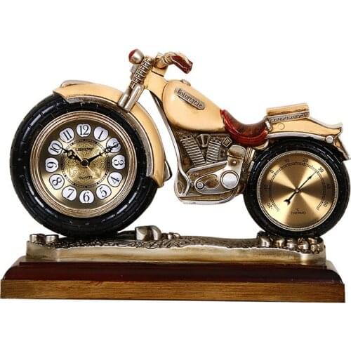 Table Clock European Retro Style Living Room Antique Silent Desktop Office mute desk Home Decoration motorbike resin hotel