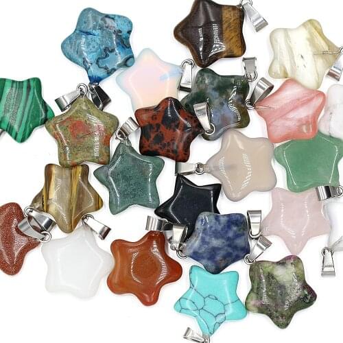 Natural Semi-Precious Stone Pendants With Hand-Engraved Five-Pointed Star Pendant for Jewelry Making Necklaces Earrings 16x24mm