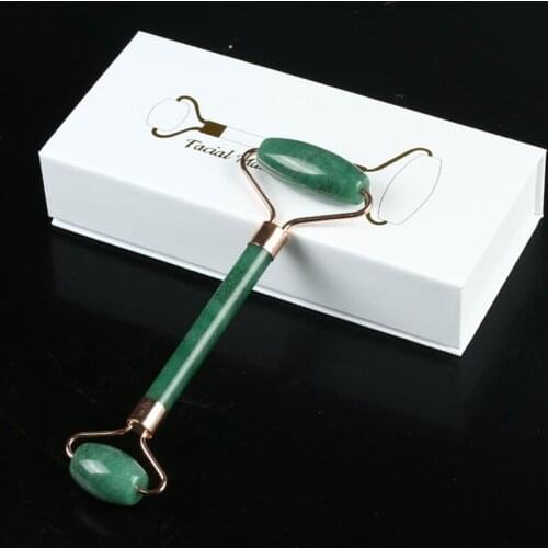Natural Green Jade Roller Double Head Jade Massage Roller Real Stone Facial Massager Guasha Set for Skin Care with Box