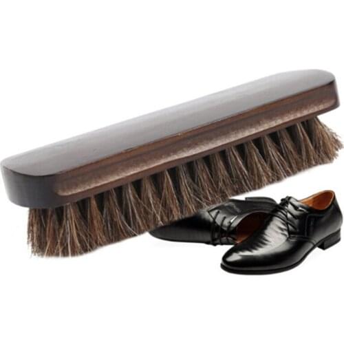 New Horsehair Shoe Brush Polish Wood Handle Natural Leather Real Horse Hair Soft Polishing Tool Boot Polish Clean Tools