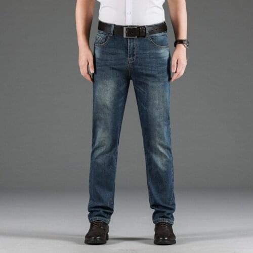 2021 Autumn Mens Jeans Stretch-fit Elastic Thin Business Casual Classic Style Fashion Straight Denim Trousers Male Blue Pants