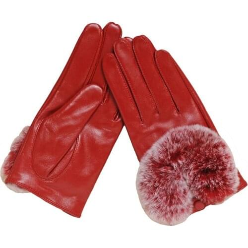 Autumn winter womens genuine leather gloves 100% real rex rabbit fur genuine sheepskin mittens short paragraph