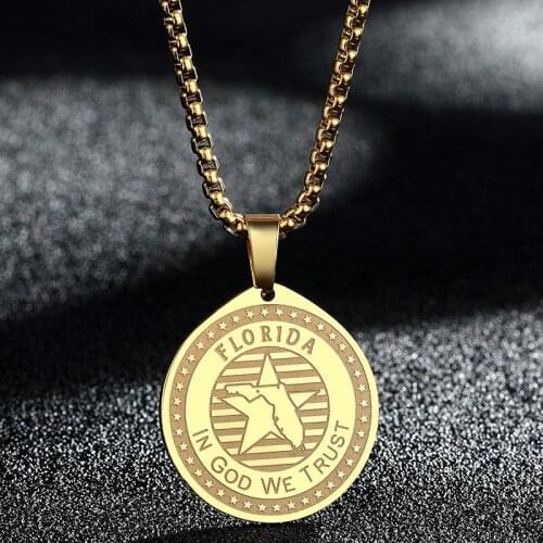 Stainless Steel American States Collection Necklace Women State Of Florida FL Pendant Personal Settings Men Gift