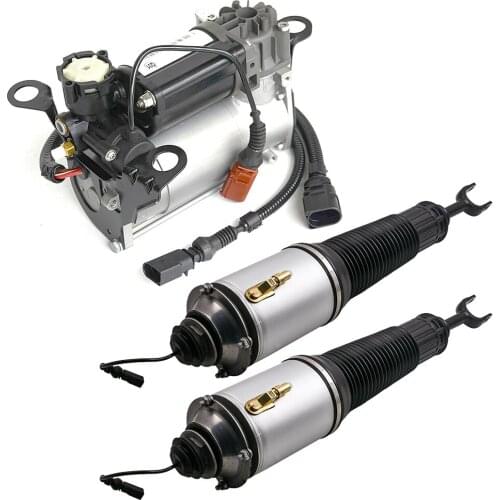 Front Air Strut Left & Right+Compressor Pump Fits For 02-10 Audi A8 S8 D3 4E V6 V8 New 4E0616002N 4E0616001E 4E0616002F