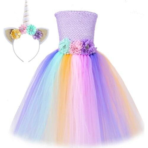Flower Girl Unicorn Dress Long for Birthday Party Kids Halloween Costumes Girls Princess Fairy Tutu Dresses Full Length Outfit