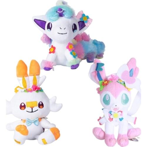 Pokemon Cartoon Stuffed Plush Toys Sword Shield Scorbunny Sylveon Easter Wreath Anime Kawaii Cute Soft Plushie Doll Kids Gifts