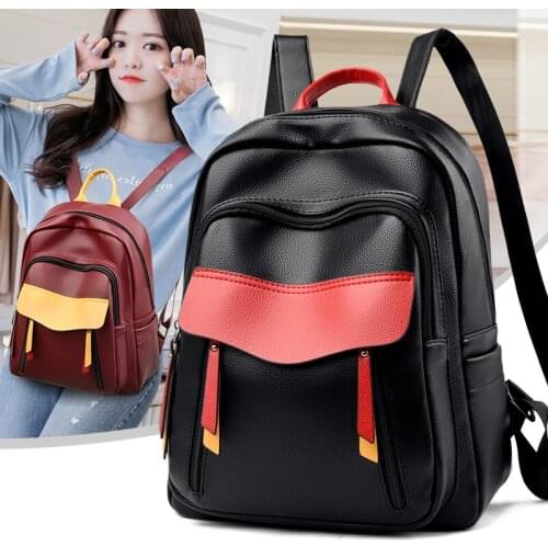 Casual Contrast Color Womens Backpack Luxury Soft Leather School Backpacks for Teenage Girl High Capacity Multifunction Backbag