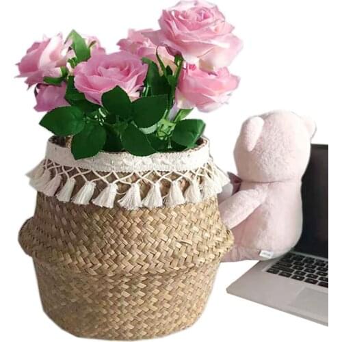 S/M/L/XL Natural Woven Straw Basket Foldable Woven Storage Basket Plant Straw Basket Garden Flower Pot Planter Handmade