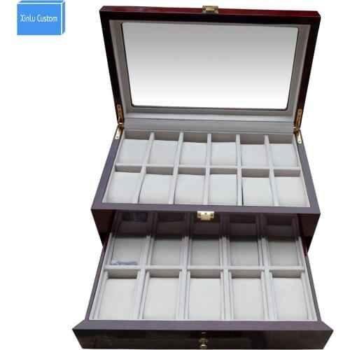 Watchcase Storage Luxury 22 Slots 2 Layer Wood Glossy Lacquer Watch Box Jewelry Collection Display Drop Shipping Supply