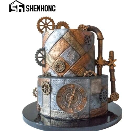 SHENHONG Compass Steampunk Silicone Cake Molds Fondant Dessert Border Decorating Tools Gumpaste Baking Mould Pastry Tray