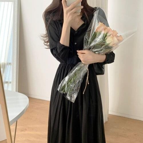 2021 Spring Fashion Dresses A-Line Solid Color Dresses Women Office Lady Dress Elegant Korean Minimalist Mid-length Dress 14042