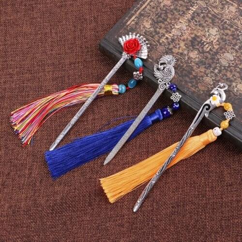 Chinese Style Vintage Classic Metal Bookmark Tassel Beads School Office Supplies