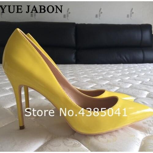 YUE JABON Brand Shoes 8 10 12CM Heels Women Shoes Pumps Stiletto Bright Yellow Sexy Party High Heels Shoes Dress shoes for women