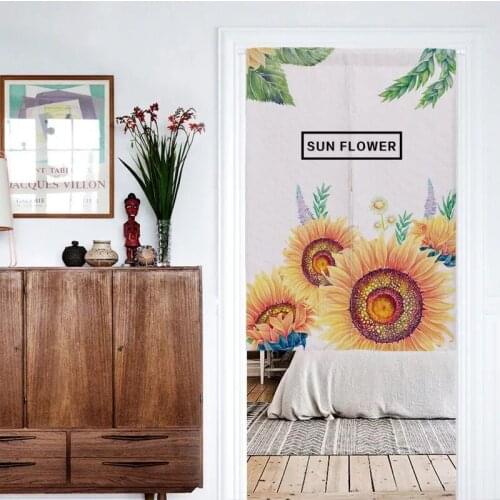 Sunflower Flower Household Fabric Decorative Door Curtain Cotton Linen Bedroom Half Panel Curtain Geomantic Tube Curtain