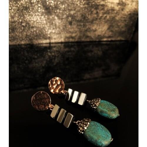 Dr Stone Natural Stone Women 'S Turquoise Stone Rose Gold Plated Earrings RYL1 439799870