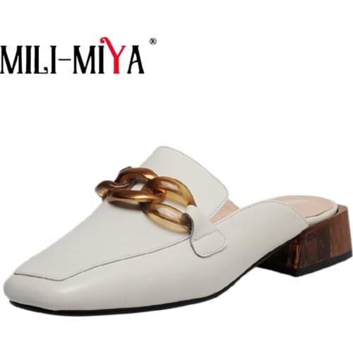 MILI-MIYA Classic Design Women Cow Leather Pumps Fashion Square Toe Slip-On Solid Color Square Heels Plus Size 34-43 For Ladies