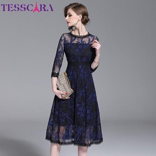 TESSCARA Women Spring & Summer Elegant Lace Dress Female High Quality Office Cocktail Party Robe Femme Designer Vintage Vestidos