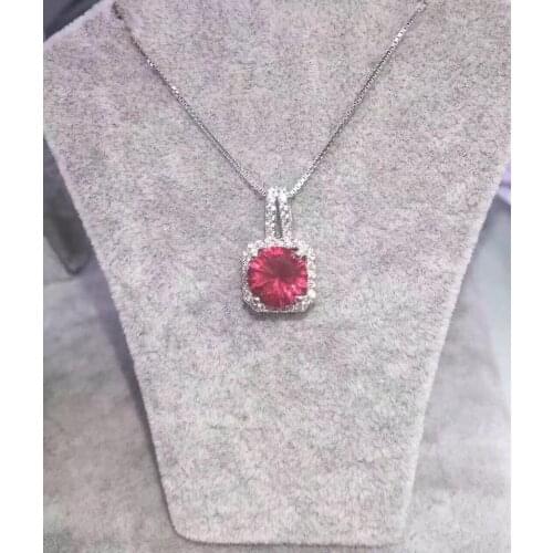 Fashion colorful Crystal square shape necklace sparkling cz zircon candy pendant for women anniversary party silver 925 jewelry