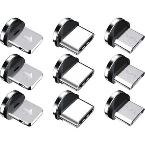 1PC 5PCS Round Magnetic Plug Tips Micro Type C Charging Cable Adapter For Mobile Phone 360 Rotation Replacement Parts Converter