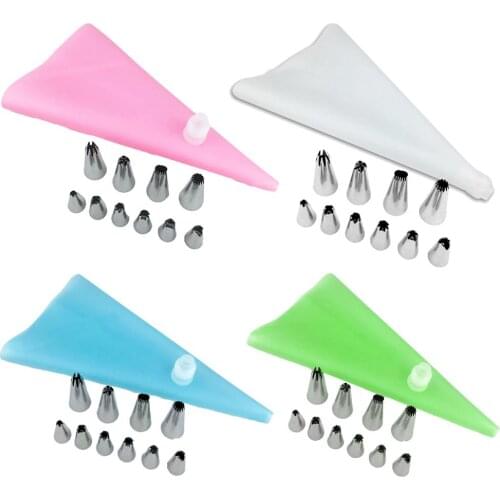 12pcs Cake Tools Confectionery Bag Silicone Icing Piping Cream Pastry Bag Nozzle DIY Cake Decorating Baking Decorating Tools