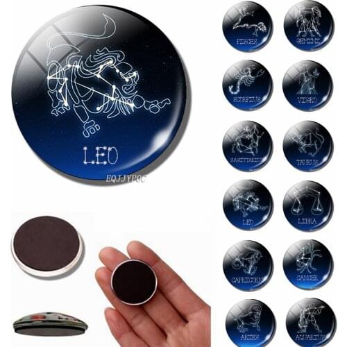 12 Constellation Glass Dome Fridge Magnet Leo Aries Libra Zodiac Sign Message Board Sticker Birthday Memorial Home Decoration