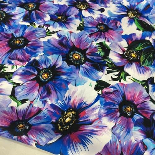 140 * 50cm Purple Taiyanghua Spray Printed Silk Elastic Double Qiao Fabric for Brand Fashion Dress