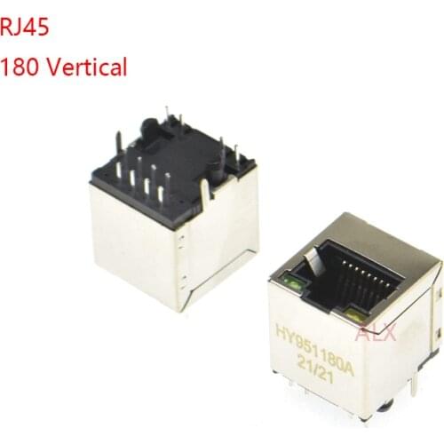 2PCS 951180A RJ45 Network Ethernet FEMALE SOCKET with light vertical straight female jack connector