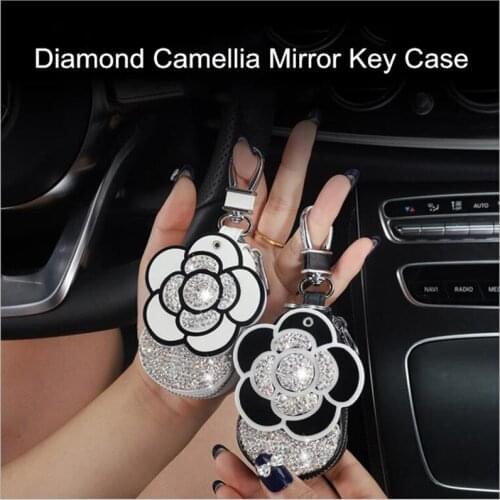 2020 christmas gift Multifuntional Diamond Fashion Camellia Mirror Car Key case Driver license case