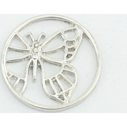 22MM Silver Round Hollow Butterfly Floating Window Plates Fit For 30mm Glass Magnetic Memory Locket