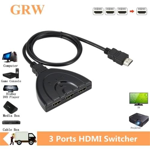 GRWIBEOU 3 Ports HDMI Switcher Adapter Cable 1080P HDMI Splitter HUB HDMI Switcher 3 in 1 out Ports Switch Hub for HDTV PC
