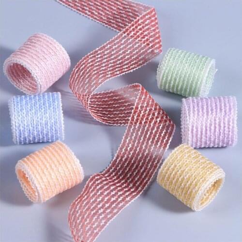 5 yards Striped Snow Yarn Lace Edge Organza Satin Ribbon for DIY Craft Hair Bow Gift Packaging Clothing Accessories