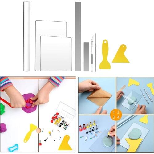 9 Pieces DIY Polymer Clay Tool, Include Acrylic Clay Roller, Acrylic Sheet, Clay Needle, Clay Cutter, Scraper Backing Board