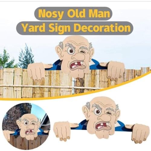 ABZS 2Pcs Garden Illustration Fence Decoration Angry Old Man and Lady Garden Art Farm Courtyard Ornament Garden Jardin Decor