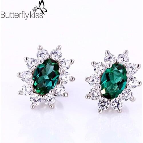 BK Genuine Gold 585 Emerald Earring 18K White Gold Lab Grown Emerald Like Natural Oval Emerald Green Color Gemstone Fine Jewelry