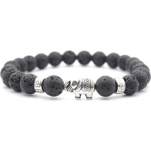 Newest Women Men 8mm Black Lava Natural Stone Bracelet Elephant Elastic Beaded Bracelet Tibet Charm Bracelet 2018 New Gift