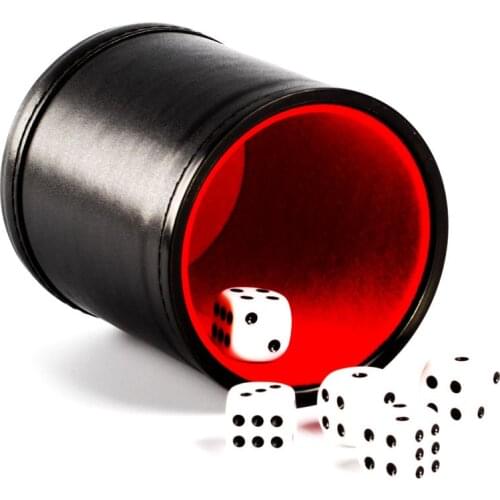 Wholesale 15pcs Dice Cups New Black PU Leather Red Flannel Mute Dice Cup Bar Game Supplies With Dices