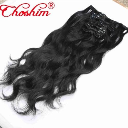 Choshim Clip In Human Hair Extensions 120G/Set 14-24 inch Natural Color Body Wave Peruvian Remy Human Hair Extension Clip In
