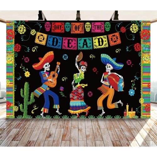 Day of The Dead Backdrop for Mexican Fiesta Sugar Skull Flowers Photography Background Dia DE Los Muertos Decoration Banner